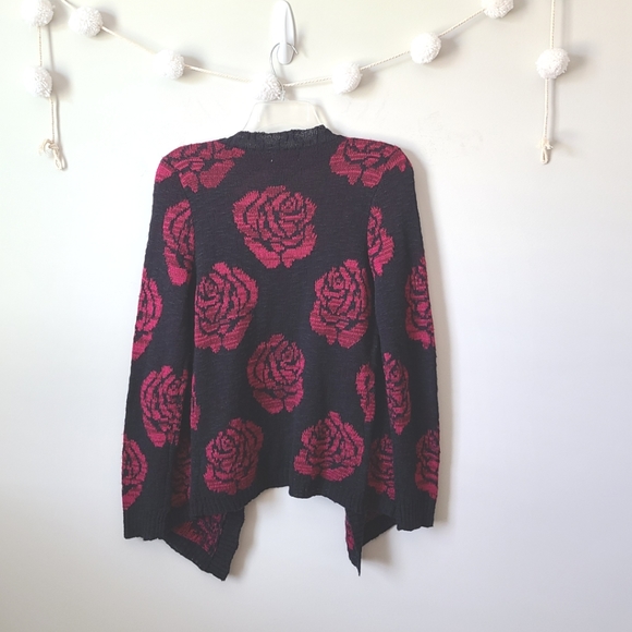 Rose Print Open Front Knit Cardigan Size Medium - Picture 5 of 8